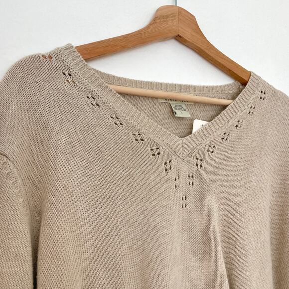 Eddie Bauer – Vintage Linen-Cotton Blend Oatmeal Crochet Knit Sweater - Picture 2 of 6